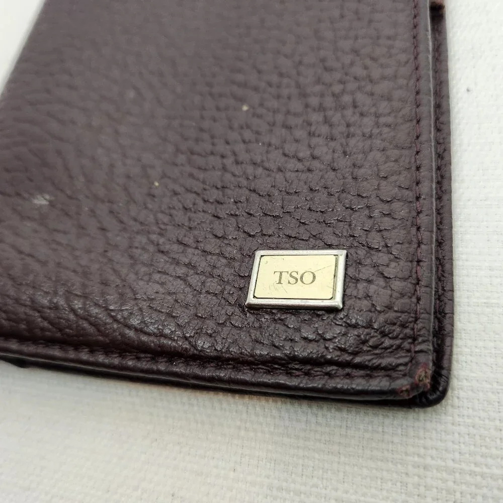 TSO Brown Leather Bifold Wallet Checkbook, Pen, Money Holder